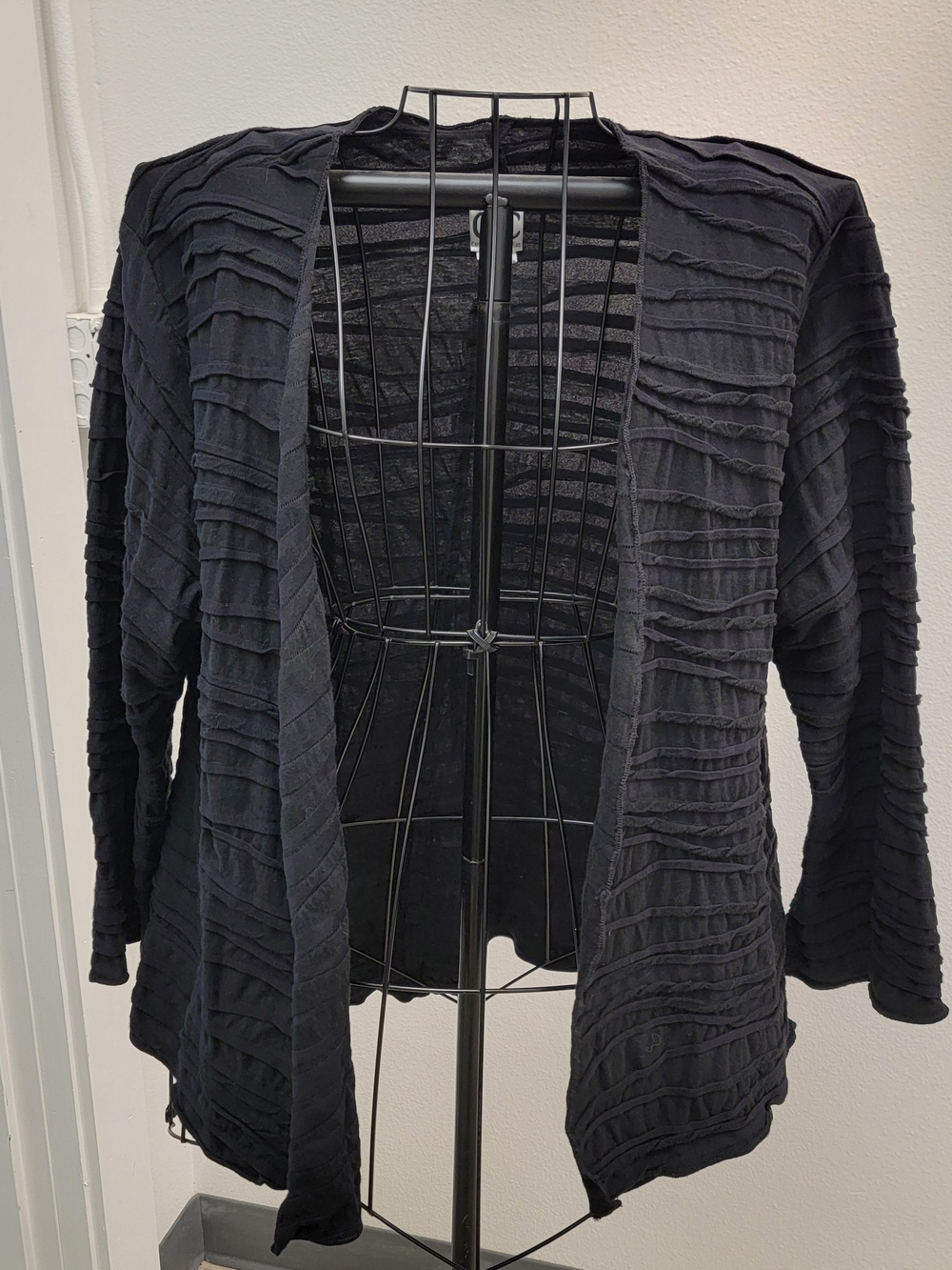 Vintage Black Open-Front Textured Jacket